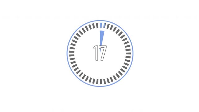 20 Second Digital Circular Countdown Timer Animation with Stopwatch Style Dial and Transparent Alpha Background for Video Overlays, Broadcasts, Presentations, Events, Exercise and Motion Graphics