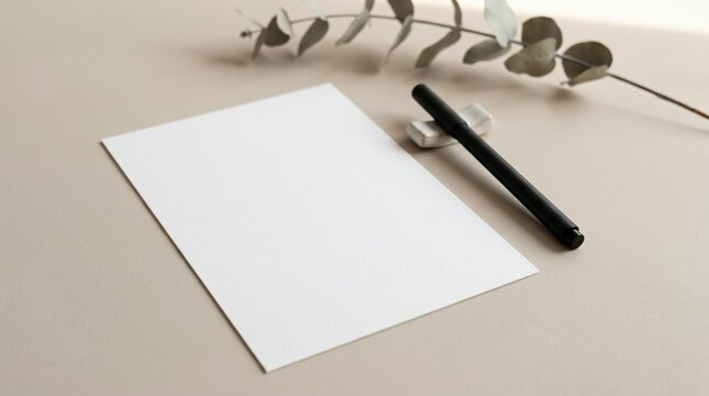 Minimalist clean whitestationary sheet template isolated on a neutral surface  mockup paper template blank white sheet document page copy-space text-space presentation design