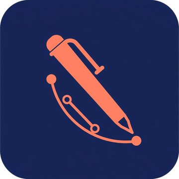 Orange Pen Tool with Bezier Curve on Dark Blue Rounded Square