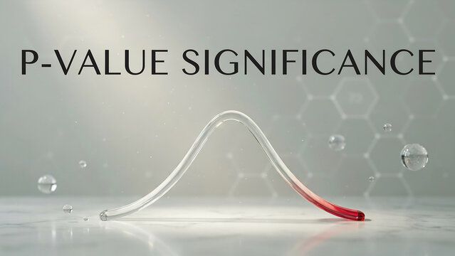Bell curve distribution illustration representing pvalue statistical significance with red highlight