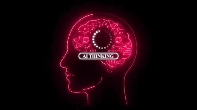 Neon brain silhouette with ai thinking concept