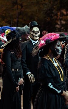 Man in Skeleton Mask and Suit at Day of the Dead Festival