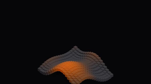 Abstract Orange 3D Voxel Topographic Landscape Animation for Creative Projects