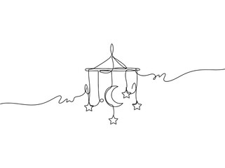 Obraz premium A simple line drawing of a baby crib mobile with moon and stars for nursery decor
