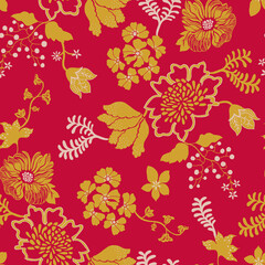 Vibrant Traditional Floral Botanical Pattern Design © Sumitra