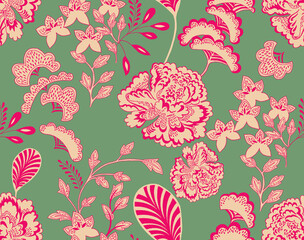 Vibrant Traditional Floral Botanical Pattern Design © Sumitra