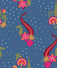 Vibrant Traditional Floral Botanical Pattern Design © Sumitra