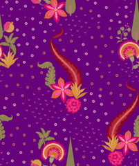 Vibrant Traditional Floral Botanical Pattern Design © Sumitra