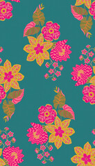 Vibrant Traditional Floral Botanical Pattern Design © Sumitra