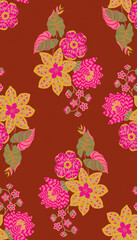 Vibrant Traditional Floral Botanical Pattern Design © Sumitra