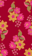 Vibrant Traditional Floral Botanical Pattern Design © Sumitra