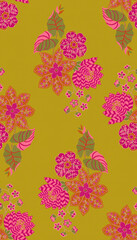 Vibrant Traditional Floral Botanical Pattern Design © Sumitra