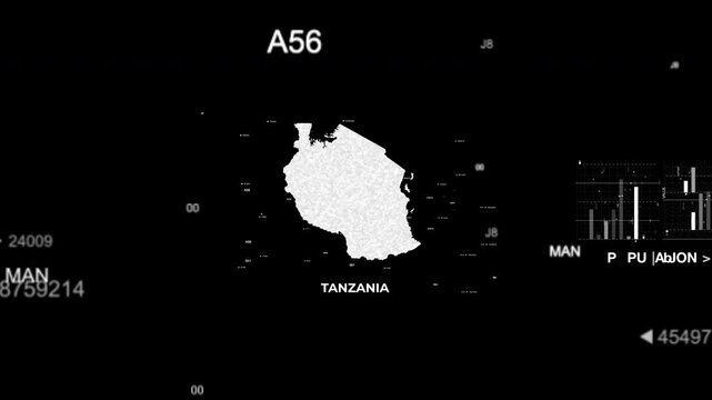 Tanzania map animation showcasing economy, infrastructure, technology, population, energy, trade, and national development data for presentations, films, documentaries, and motion graphics.
