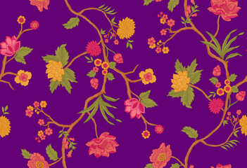 Vibrant Traditional Floral Botanical Pattern Design © Sumitra
