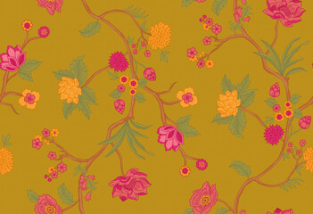 Vibrant Traditional Floral Botanical Pattern Design © Sumitra