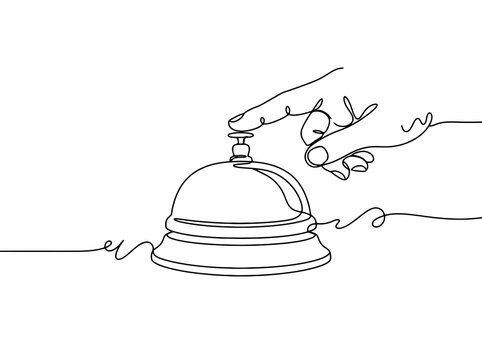 Hand rings service bell with urgency while seeking attention for assistance in hotel or reception
