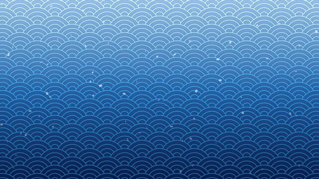 Falling Confetti over an Animated Seigaiha Background, Blue Gradation, Seamless Loop