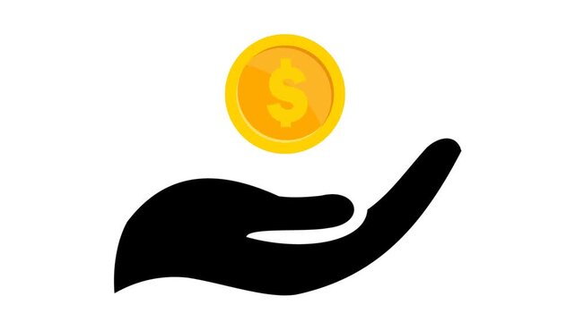 3D gold coin floating on hand vector animation. High quality motion graphic for financial apps, business ads & payment concept.