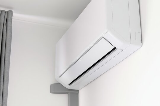 Modern white split air conditioning unit mounted on pristine indoor wall for cooling efficiency