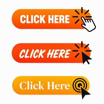 Bright click here button with cursor icon and sparkle effect