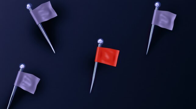3D map pin markers with red highlighted location on dark background for business targeting