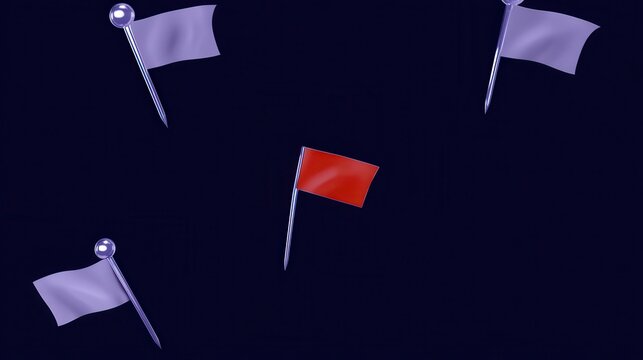 Four flag pins floating against a dark background representing selection and location markers.