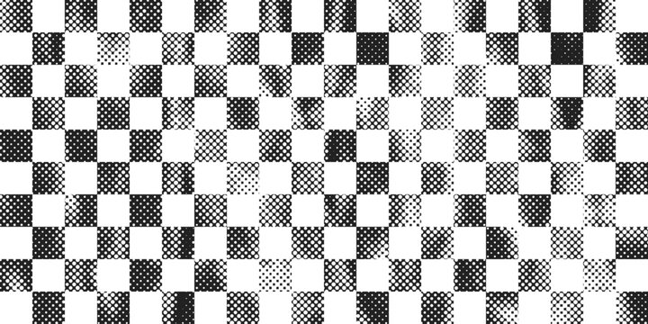 Checkered finish race flag pattern on textured backdrop vector illustration background. Bold motorsport design with racing stripes, dynamic lines, and distressed automotive poster and rally banner.