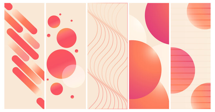 Abstract Geometric Poster Collection with Coral Pink Orange Gradient Shapes