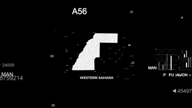 Western Sahara map animation showcasing economy, infrastructure, technology, population, energy, trade, and national development data for presentations, films, documentaries, and motion graphics.