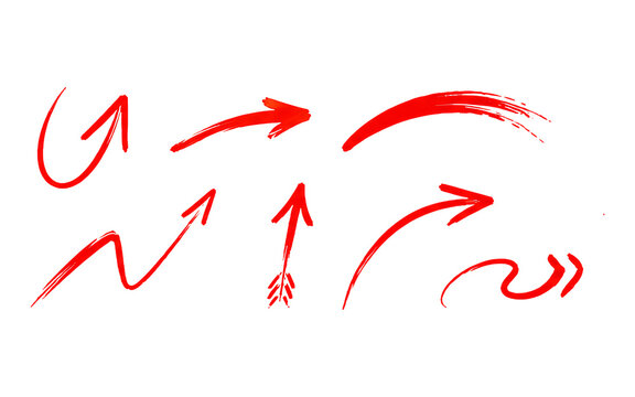 Variety of red hand-painted brush stroke arrows, bows, and zigzag shapes