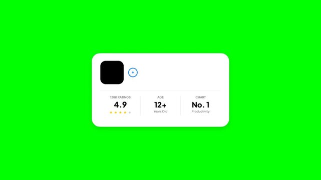 Mobile App Store Rating Metric Card Animation UI Element Modern Minimalist Interface Isolated on Green Screen Key Overlay Chroma Key Motion Graphics