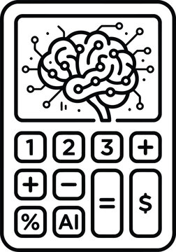 Calculator icon with a digital brain representing artificial intelligence technology.