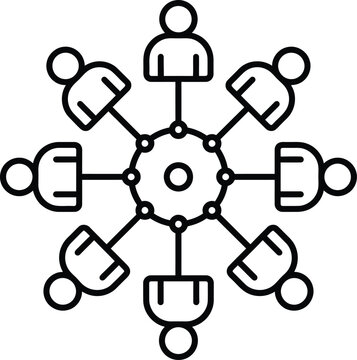 Centralized team management icon representing networking and collaborative communication structure.