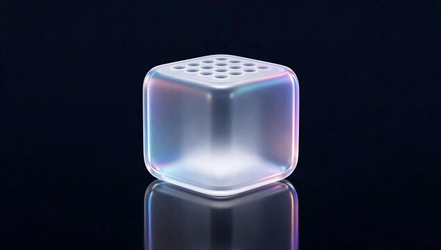 Glowing translucent cube on dark background symbolizing accounting software solution, financial automation, secure bookkeeping, and modern business technology.