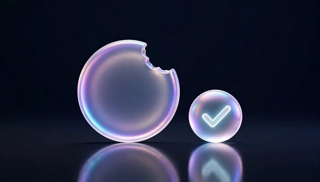 Glowing cookie consent icon and check mark symbolize privacy control, user permission, and compliant website software.