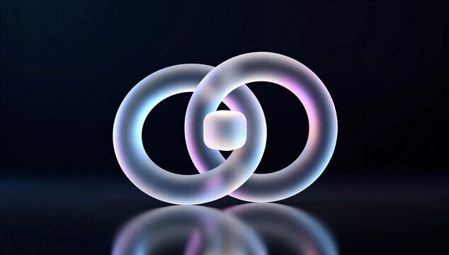 Glowing interlocking rings on dark background symbolize customer relationship management, connection, partnership, and digital business integration.