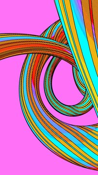 Seamless vertical video of spiral of colorful tubes hand drawn style cartoon. Hypnotic tunnel of lines background with comic halftone effect.