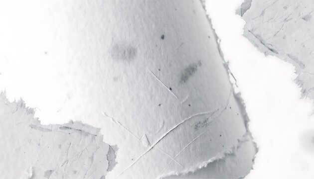 Macro view of torn white textured paper with frayed edges and organic surface details