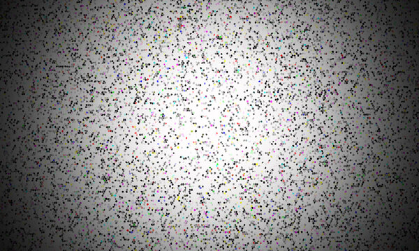 A high contrast black and white image featuring a dense pattern of static noise with a bright central glow and dark vignetted edges throughout frame