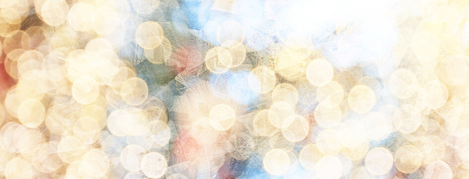 Golden New Year bokeh, abstract background with blurred circles.