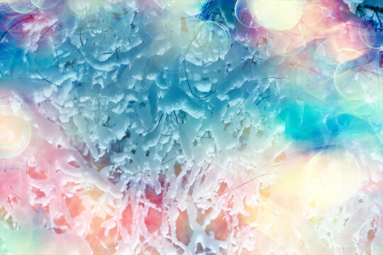 Winter background, bokeh landscape with sun glints, abstract design.