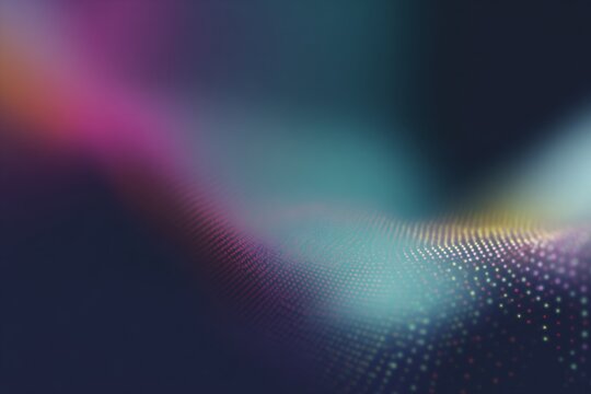 Dark mesh dotted magenta and teal gradient wave with bokeh dots for futuristic background and poster design