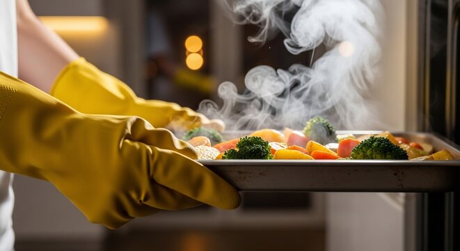 Vegetables steaming on a tray