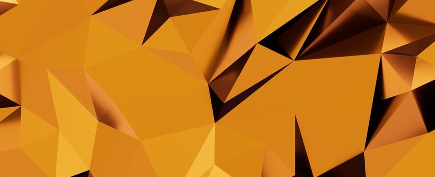 Vibrant orange and brown abstract geometric low poly background with faceted shapes and shadows.