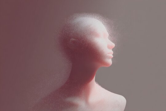 Soft granular gradient bust profile portrait with fine noise texture in pink and gray for abstract background and artistic wallpaper design
