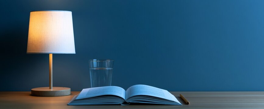 Cozy reading setup with lamp and book