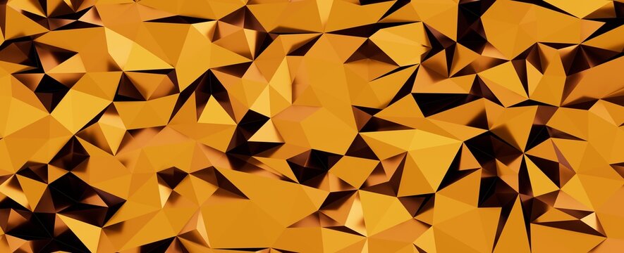 Dynamic abstract background featuring golden and orange low poly geometric triangles with textured s
