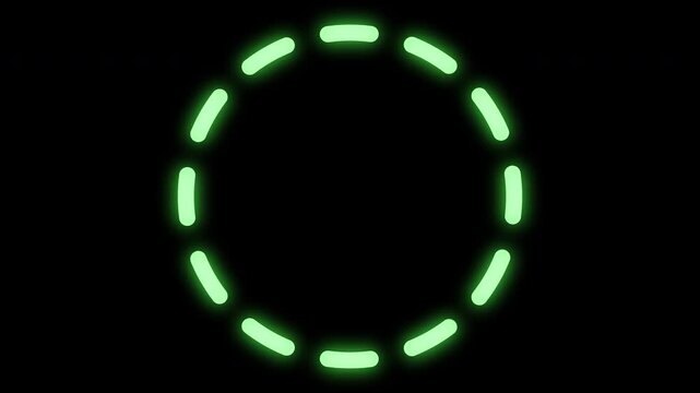 Dashed green glowing spinning circle perfect loop for use with logos, etc. with black background