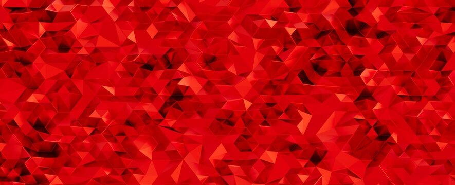 Vibrant red abstract background with geometric low poly triangles and polygons creating a modern tex