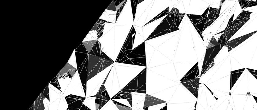Monochrome abstract geometric low poly pattern design with intersecting lines.